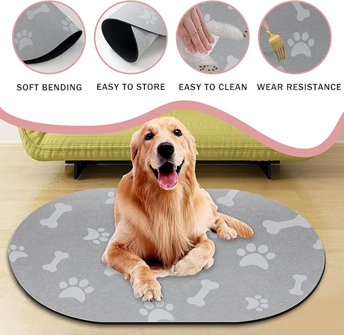 YCT Dog Food Mat - Cat Dish Mat Dog Bowl Mat - No Stains Easy Clean Dog Mat for Food and Water - Absorbent Quick Dry Pet Mat, 16.9"x24" Navy Blue