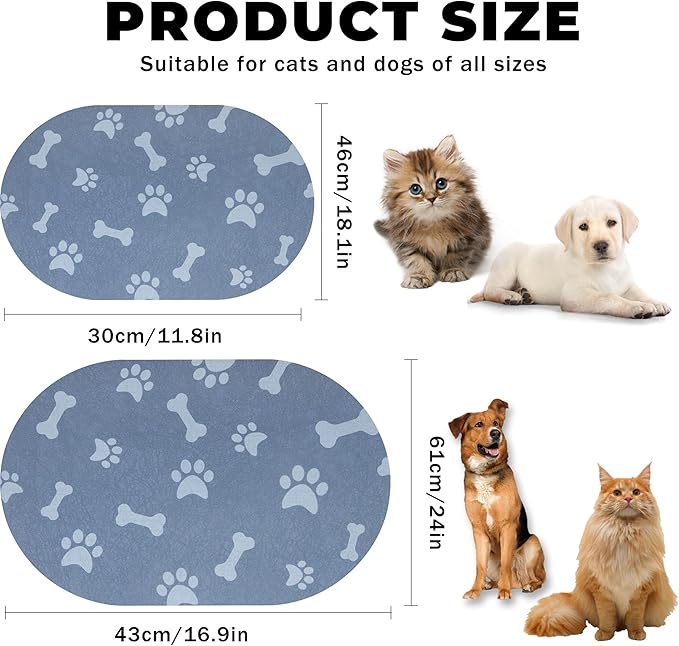 YCT Dog Food Mat - Cat Dish Mat Dog Bowl Mat - No Stains Easy Clean Dog Mat for Food and Water - Absorbent Quick Dry Pet Mat, 16.9"x24" Navy Blue
