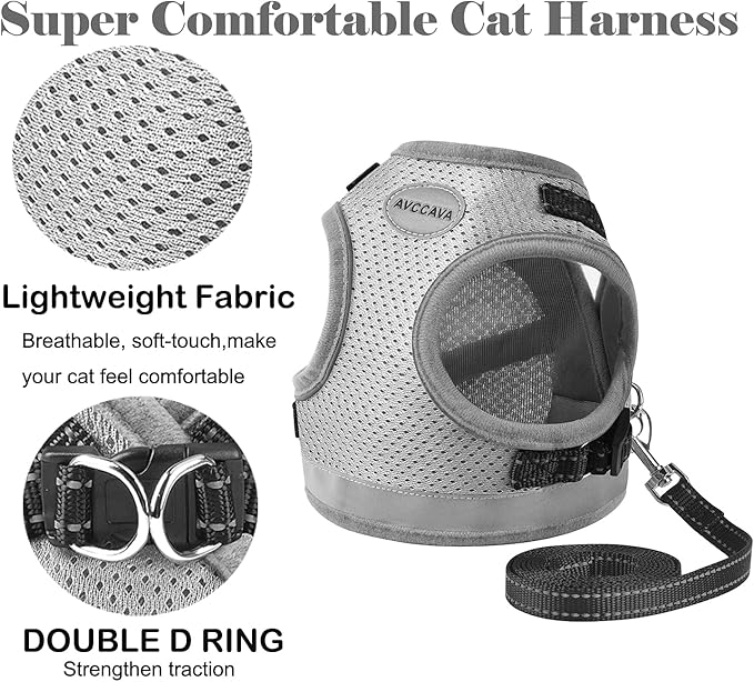Cat Harness and Leash for Walking, Kitten Escape Proof Harnesses, Adjustable Reflective Puppy Harness with Leashes Set, Easy Adjustable Soft net Breathable Pet Safety Vest