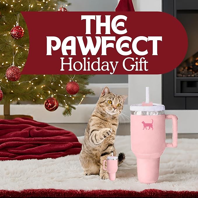 Kitty Cup Tumbler Cat Toy – Small Crinkle Catnip - Funny and Cute Kitten Toys with Cat Nip for Fun Indoor Play, Unique Kitty Birthday Gift, Aesthetic Kitten Present (Pink Peach Dust)