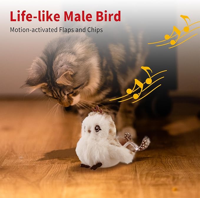 Gigwi Interactive Flapping Cat Toys Catnip, Electronic Flappy Toys Motion Activated, Automatic Cat Toys for Indoor Cats, USB Rechargeable Cat Enrichment Toy for Hunting and Kicker, Bird Prince