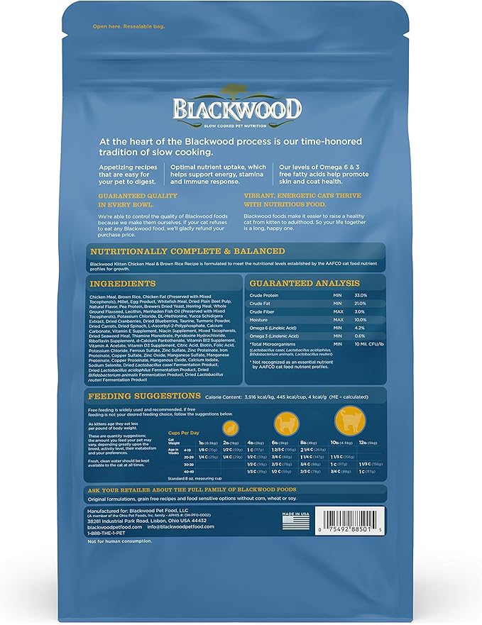 Blackwood Pet Food 22340 Kitten Food, Chicken Meal & Brown Rice Recipe, 6kg.