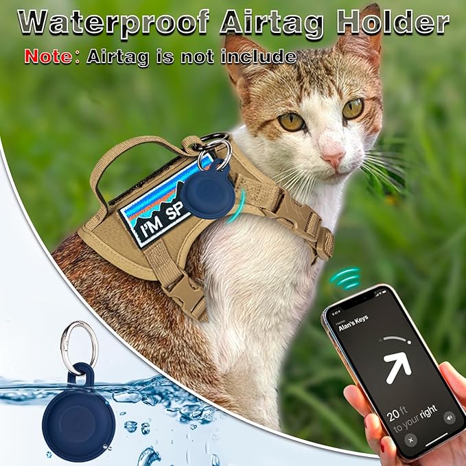 Tactical Cat Harness for Walking, Adjustable Escape Proof Pet Vest for Large Cat,Easy Control Breathable Cat Vest with Handle,Molle Patches (Khaki, L)