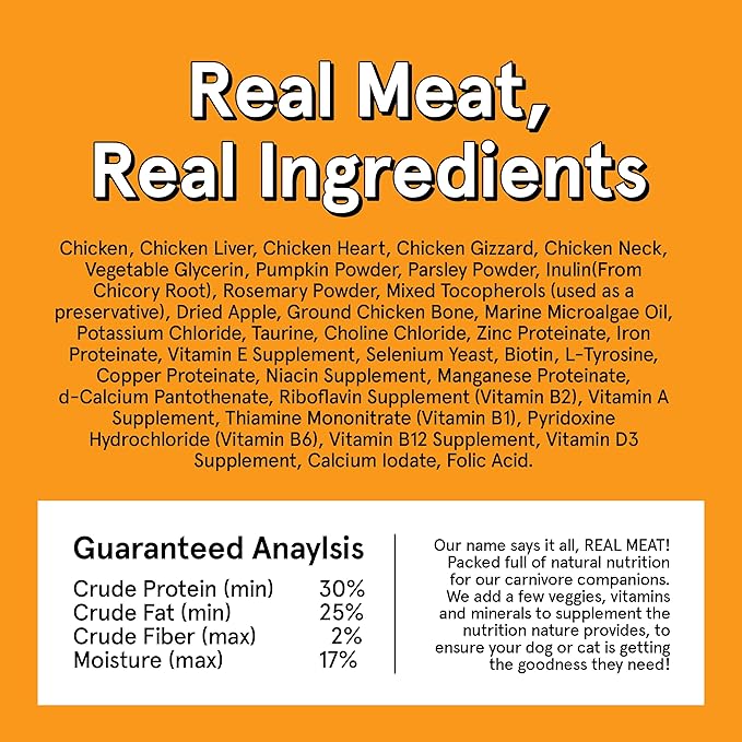 Real Meat Air Dried Cat Food & Dog Food w/Real Chicken - 5oz of USA-Crafted Grain-Free Dry Dog & Cat Food Sourced from Free-Range, Cage-Free Chicken - All Natural, High Protein Pet Food