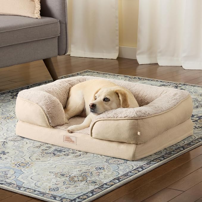 TOWN & COUNTRY EVERYDAY CuddleTown Comfy Solid Bolster Sofa Pet Bed, Supportive & Calming Egg Crate Foam, Water Repellent, Non-Slip Bottom, Machine Washable Cover, Blue, Medium 28"x23"x8"