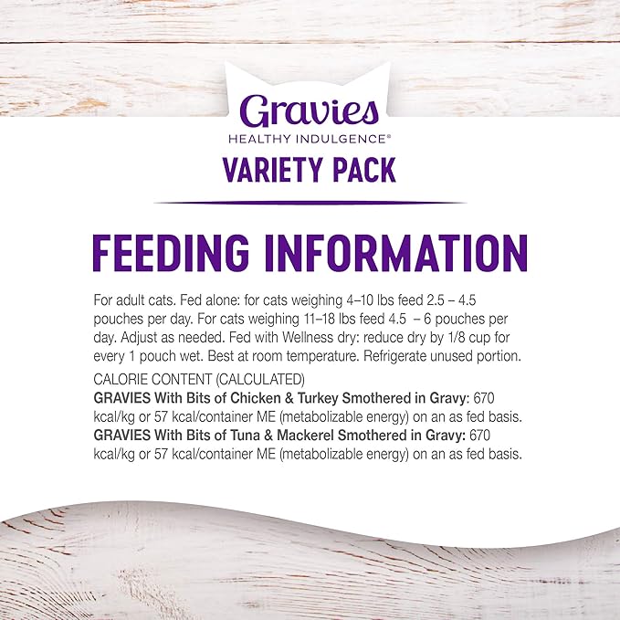 Wellness Healthy Indulgence Gravies Grain-Free Wet Cat Food, Made with Natural Ingredients and Quality Proteins, Complete and Balanced Meal, 3 oz Pouches (Gravies Variety Pack, 8 Pack)