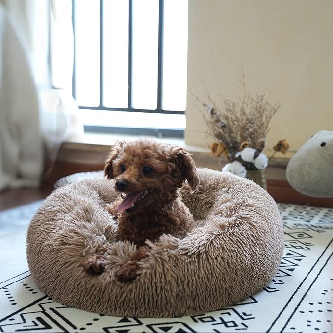 Tiny Dog Bed Fluffy Puppy Bed Washable Donut Anti Slip 15 Inches