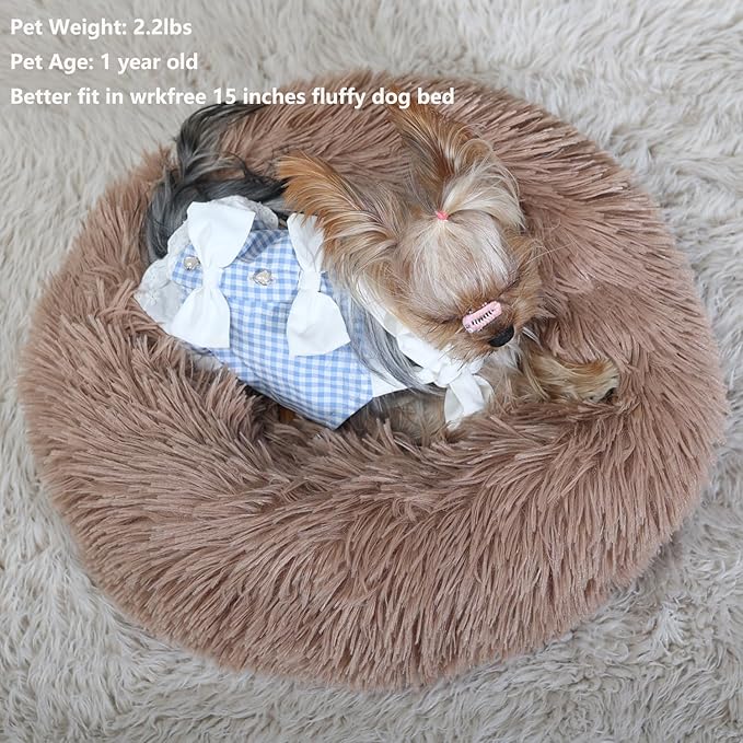 Tiny Dog Bed Fluffy Puppy Bed Washable Donut Anti Slip 15 Inches