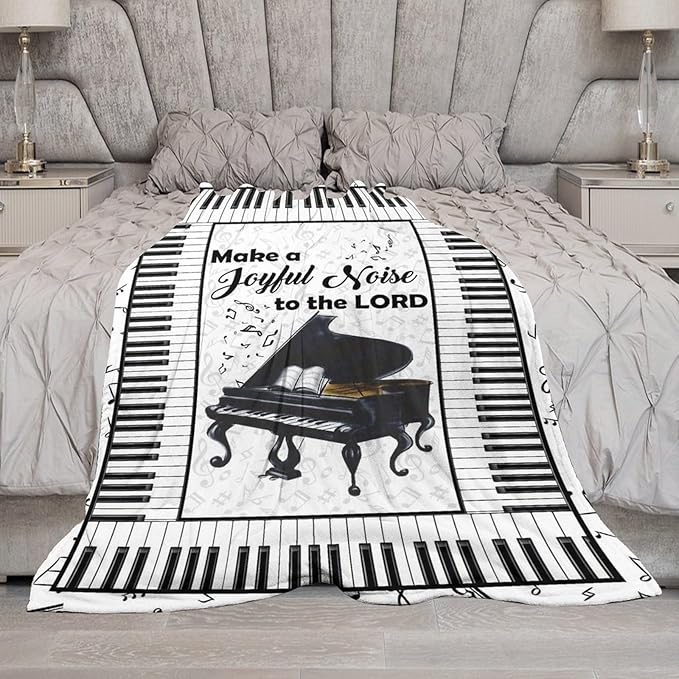 Piano Print Blanket Piano Keys Music Notes Musical Throw Blankets for Couch Sofa Bed Stuff Decor Lightweight Soft Cozy Fleece Plush Warm Flannel Blanket Gifts for Girls Boys Kids Adults 60"x80"