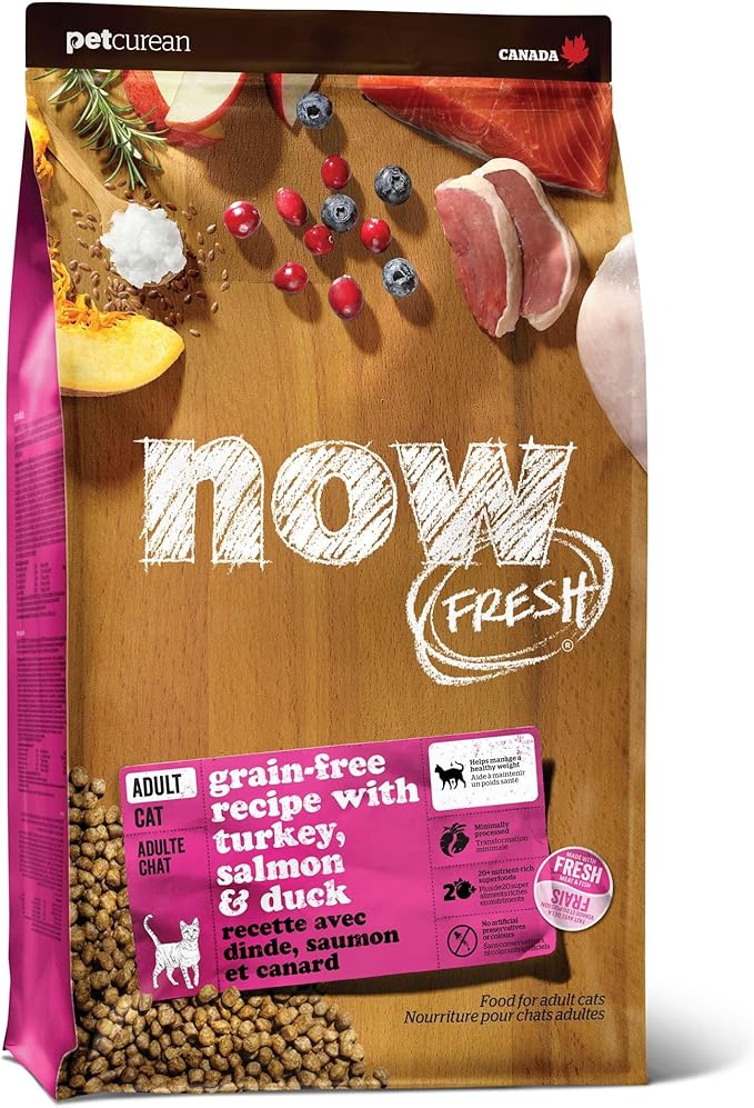 Now Fresh Grain-Free, Dry Cat Food, Turkey, Salmon and Duck Kibble, Real Meat and Fish Adult Recipe, 16 lb Bag