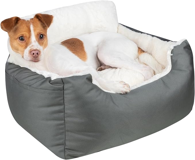 Best Pet Supplies Dog Pet Booster Seat for Car, Truck, and SUV Travel with Soft Plush Cushion with Tall Pillow and Walls, Comfortable Bedding with Secure Straps - Gray