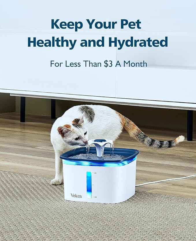 Veken Cat Water Fountain Filter, Classic 8 Pack Replacement Filters & 8 Pack Replacement Pre-Filter Sponges for 67oz, 95oz, 135oz Automatic Pet Fountain Dog Water Dispenser