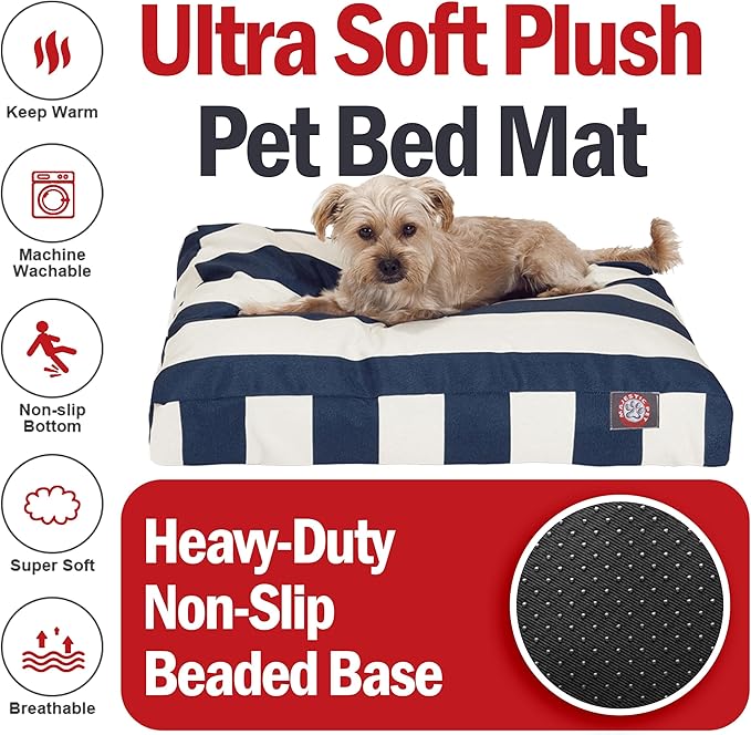 Majestic Pet Rectangle Small Dog Bed Washable – Non Slip Comfy Pet Bed – Dog Crate Bed with Removable Washable Cover – Dog Kennel Bed for Sleeping - Dog Bed Small Breed 27x20x4 Inch – Navy Blue