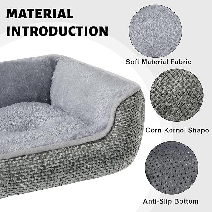 Dog Bed for Small Dogs Rectangle Washable Soft Orthopedic Pet Sofa Bed for Dog Cat Beds for Indoor Cats with Anti-Slip Bottom Dark Grey M