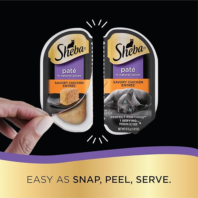 Sheba Perfect Portions Paté Wet Cat Food Variety Pack, Savory Chicken Entrée, Roasted Turkey Entrée, With Sustainable Salmon, and Tender White Fish & Tuna Entrée, 2.6 oz. Trays (48 Count, 96 Servings)
