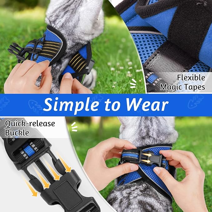 rabbitgoo Cat Harness and Leash Set for Walking Escape Proof, Adjustable Soft Kittens Vest with Reflective Strip for Cats, Comfortable Outdoor Vest,Blue,L