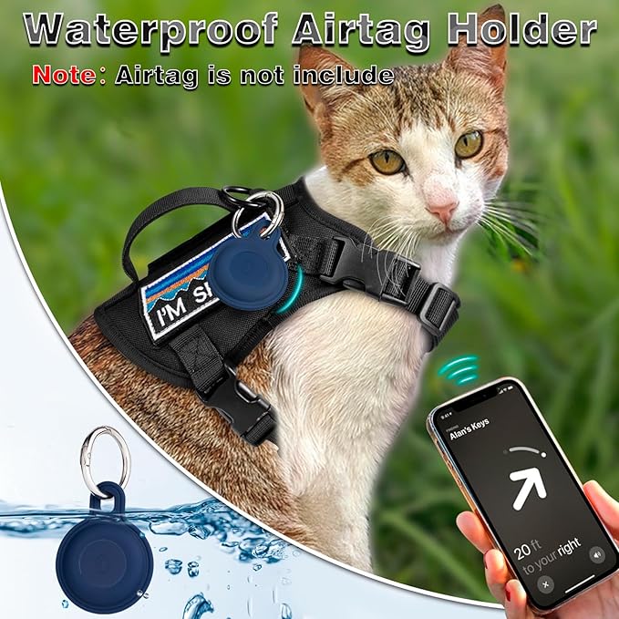 Tactical Cat Harness for Walking, Adjustable Escape Proof Pet Vest for Large Cat,Easy Control Breathable Cat Vest with Handle,Molle Patches (Black, L)