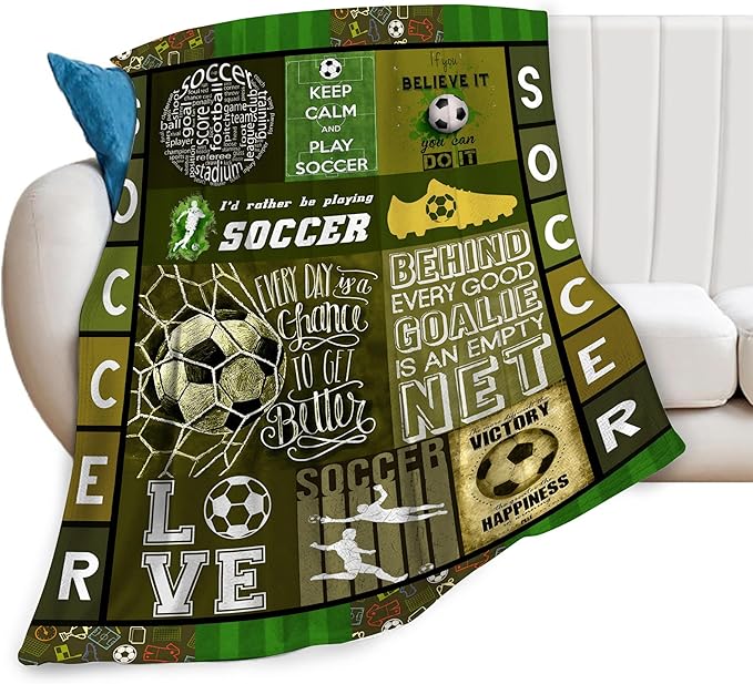Soccer Blanket Sport Theme Throw Blanket Ultra Soft Cozy Fleece Soccer Gift for Soccer Lover Fuzzy Plush Bedding Blankets for Soccer Team Player Kids Teens Adults Girls Boys Women Men 60"x50"