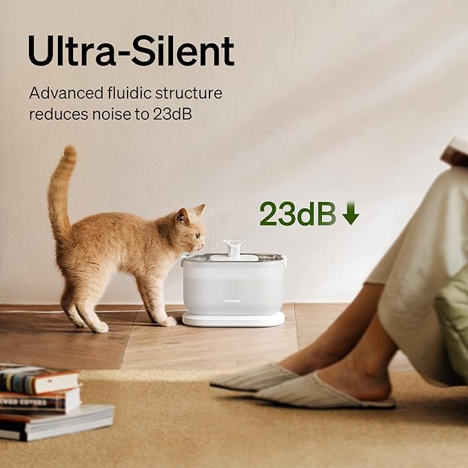 PETLIBRO Cat Water Fountain with Wireless Pump, 2.5L/84oz Pet Water Fountain for Cats Indoor Stainless Steel, Cat Water Dispenser with Two Flow Modes, Cat Fountain for Drinking Easy Clean, BPA-Free