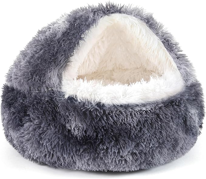 NOYAL Dog Bed Round Hooded Plush Cat Cave Donut Anti Anxiety Fluffy Dog Bed for Small Medium Dog and Cat