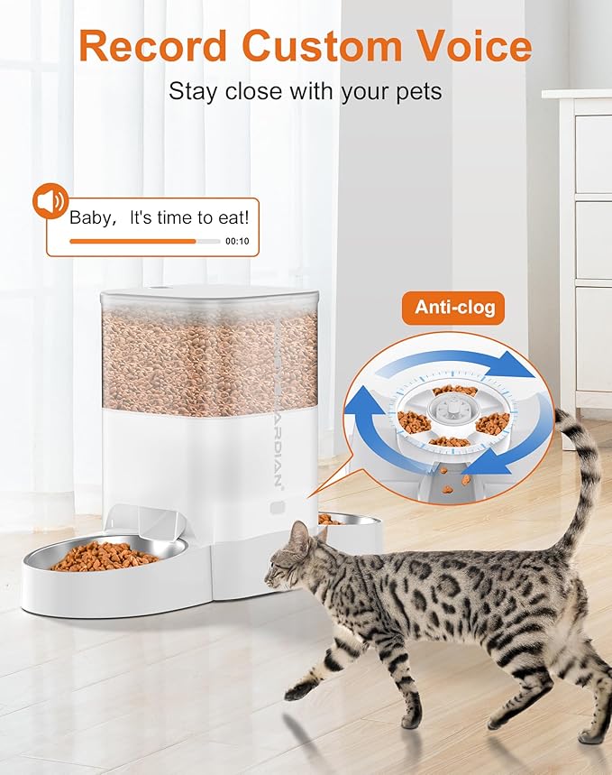 HoneyGuaridan 3.5L Automatic Cat Feeder for Two Cats, 2.4G WiFi Enabled Smart Feed Pet Feeder with Stainless Steel Bowl,APP Control Dispenser, Dual Power Supply,Desiccant Bag,10s Meal Call