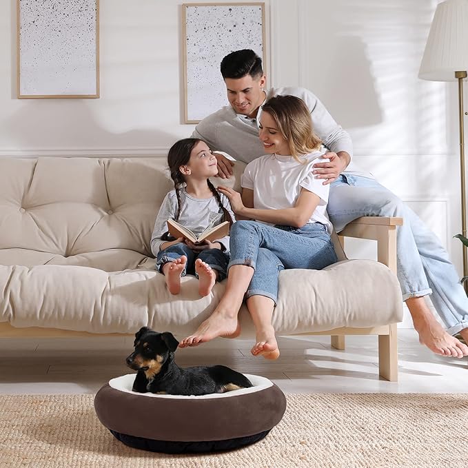 Love's cabin Round Donut Cat and Dog Cushion Bed, 20in Pet Bed for Cats or Small Dogs, Anti-Slip & Water-Resistant Bottom, Super Soft Durable Fabric Pet Beds, Washable Luxury Cat & Dog Bed Brown