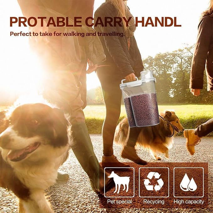 Dog Food Storage Container, 5-7 Lbs Airtight Pet Food Container, Cat food Container Dispenser with Portable Handle, Pouring Spout and Measuring Cup for Dogs Cats 2Pack White/6Qt