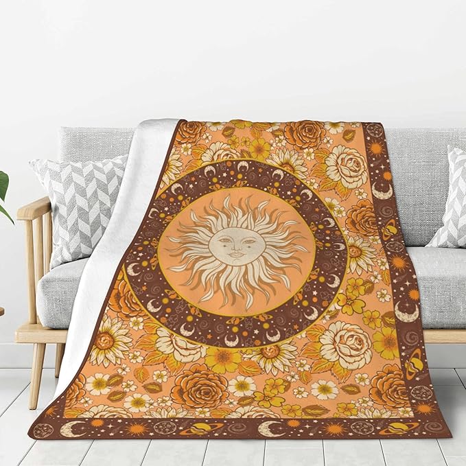 Sun and Moon Bohemia Soft Throw Blanket Flannel Fleece Blankets Warm Cozy Lightweight Fuzzy Blanket for Bed Sofa Couch Home Decor 60"X50"