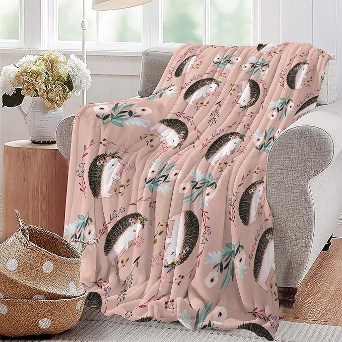 Ultra Soft Cozy Plush Hedgehog Throw Blanket - Hedgehog Lovers Gifts for Girls, Women, Kids & Adults - Lightweight Flannel Comfy Blankets for Nursery, Couch, Sofa - 80"x60"