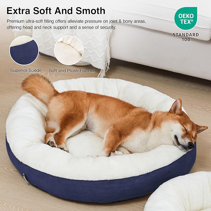 Love's cabin Round Donut Cat and Dog Cushion Bed, 30in Pet Bed for Medium or Large Dogs, Anti-Slip & Water-Resistant Bottom, Soft Durable Fabric Pet beds, Washable Calming Cat & Dog Bed Navy