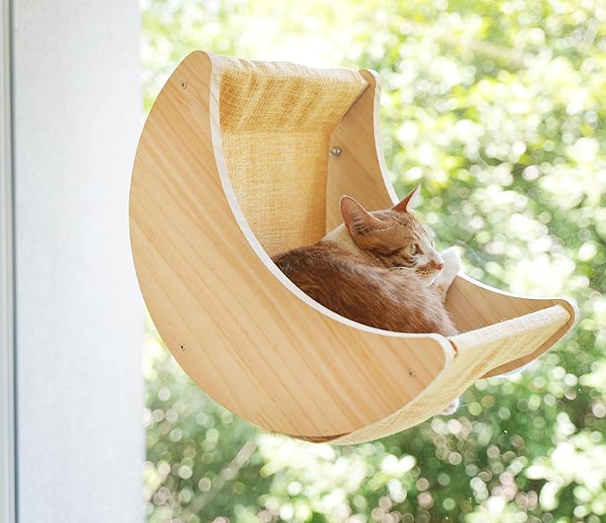 HAPYKITYS Window Cat Beds for Indoor Cats Perches Moon Shelves Mounted with Strong Suction Cups Cat Window Seat for Sleep and Watch Birds
