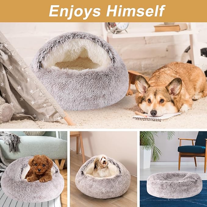 Dog Beds for Small Dogs, Cat Bed Cave, Washable Cute Cat Bed, Cozy Nook Pet Bed for Dogs or Cats, Anti-Slip Puppy Bed Fits up to 22 lbs Pets(Coffee, 24" x 24")
