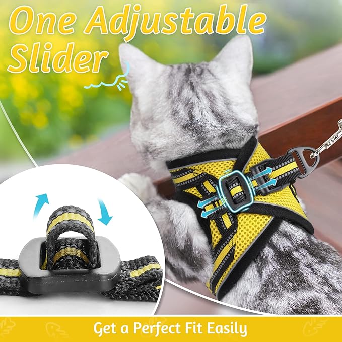 rabbitgoo Cat Harness and Leash Set for Walking Escape Proof, Adjustable Soft Kittens Vest with Reflective Strip for Cats, Comfortable Outdoor Vest, Bright Yellow, L