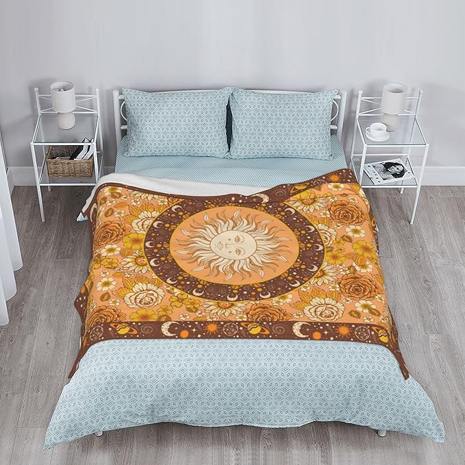Sun and Moon Bohemia Soft Throw Blanket Flannel Fleece Blankets Warm Cozy Lightweight Fuzzy Blanket for Bed Sofa Couch Home Decor 80"X60"