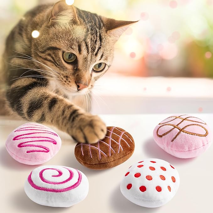 MALLMALL6 Catnip Toys for Cat - 5Pcs Chocolate Truffles Valentine’s Day Catmint Interactive Cat Toy for Indoor Cats, Soft Plush Cat Supplies, Kitten Teething Chew Kick Toy Set, Pet Gifts for Cat Lover