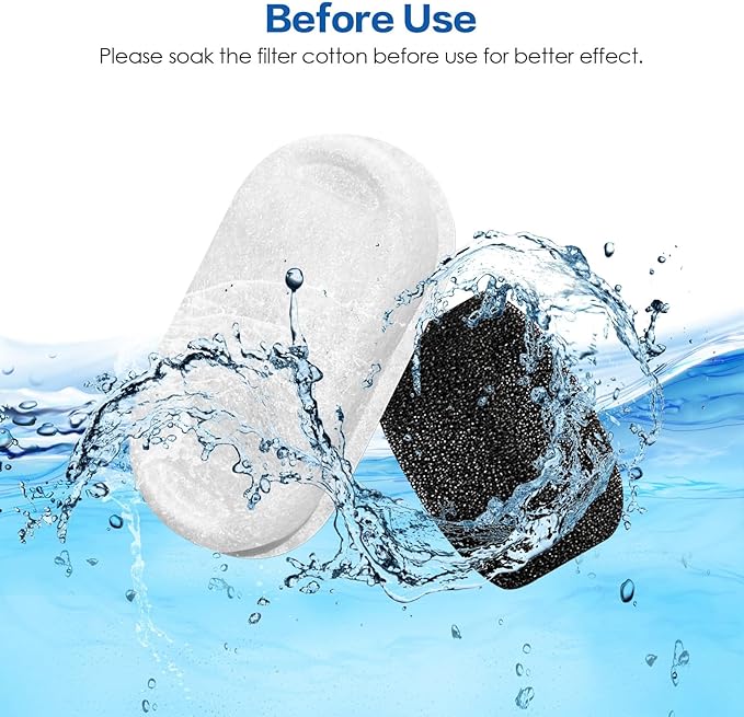 Tomxcute Official Cat Water Fountain Filters for 108oz/3.2L and 135oz/4.0L Adjustable Water Flow Cat Water Fountain, Ultra-Quiet Cat Water Fountain 16 Packs Filters & 8 Sponges Foam Filters