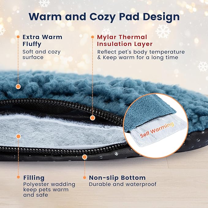 Miguel Self Warming Large Dog Bed 42 x 28 inch Self Heating Dog Pad Extra Warm Thermal Crate Mat with Removable Washable Sherpa Cover Non-Slip Cat Pet Mattress for Sleeping (Blue,XL)
