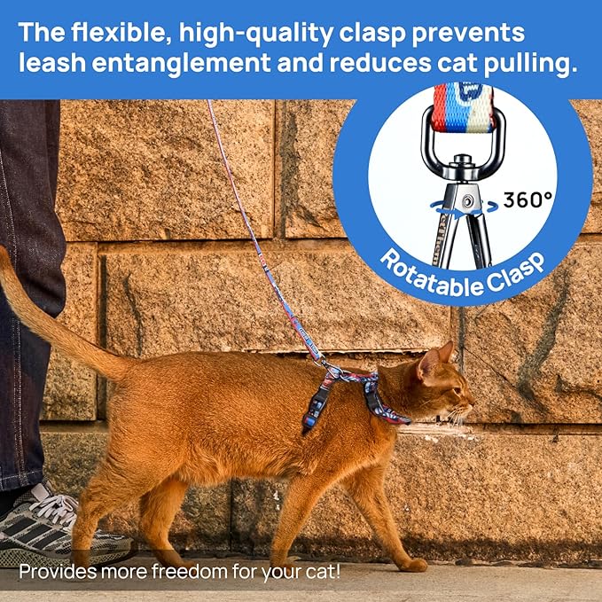 Cat Harness and Leash Set, Adjustable Cat Harness Escape Proof, Comfortable Walking Travel Kitten Harness for Small Medium Large Cats (Trail 66)