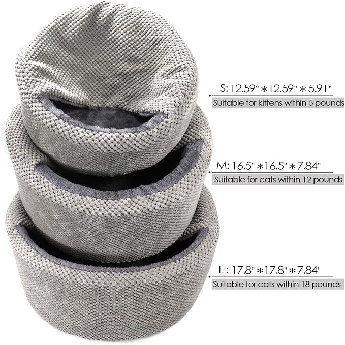 Winsterch Washable Cat Bed - Round Soft, Cozy & Warming for Indoor Cats. Calming Kitten Pet Bed. Small Cat Pet Covered Cat Cave Beds (Gray,12.59 x 12.59 x 5.91 in)