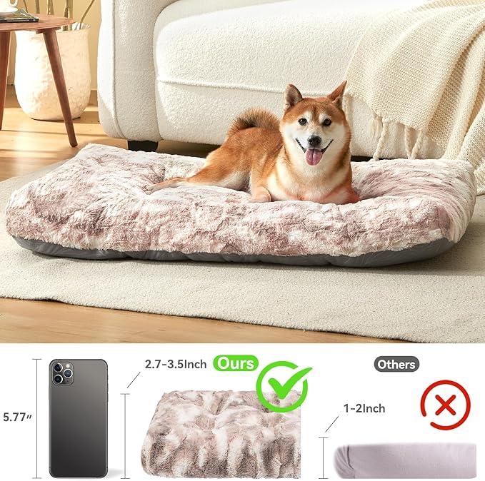 2 in 1 Dog Bed Crate Pad Mat Washable Reversible (Cool & Warm) Soft Fluffy Pet Kennel Beds for Large Medium Small Puppy Cat Sleeping Mattress Machine Wash Dog Cooling Mats (Dot Brown, 24"*17.5")
