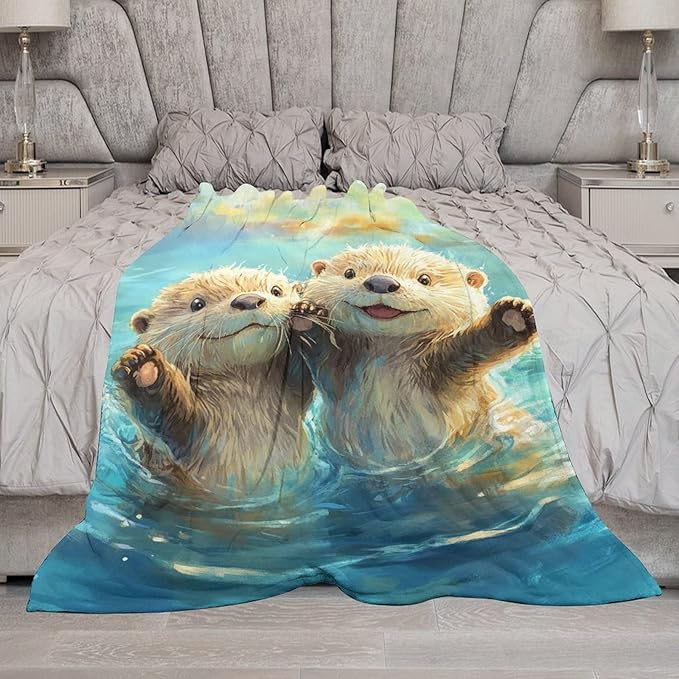 Otter Gifts for Girls & Boys - Soft, Warm Fleece & Flannel Plush Blankets for Bed, Sofa, Couch - 60"x80"