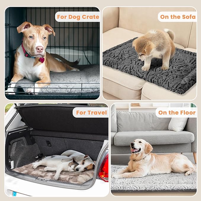 2 in 1 Dog Bed Crate Pad Mat Washable Reversible (Cool & Warm) Soft Fluffy Pet Kennel Beds for Large Medium Small Puppy Cat Sleeping Mattress Machine Wash Dog Cooling Mats (Grey, 41"*27"1.5")