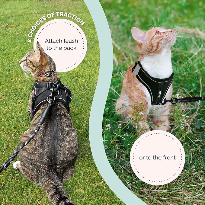 Hepper Cat Harness and Leash Escape Proof Set - Black Tactical Cat Harness with Reflective Safety Strips - Kitten or Cat Vest/Cat Jacket/Cat Walker (S)