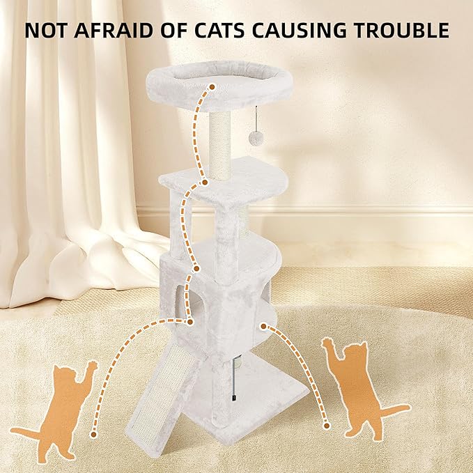 45in Cat Tree Tower with Big Cat Condo for Indoor Cats,Cat Tower Activity Center Cat Furniture with Scratching Post and Hanging Bed,Beige …