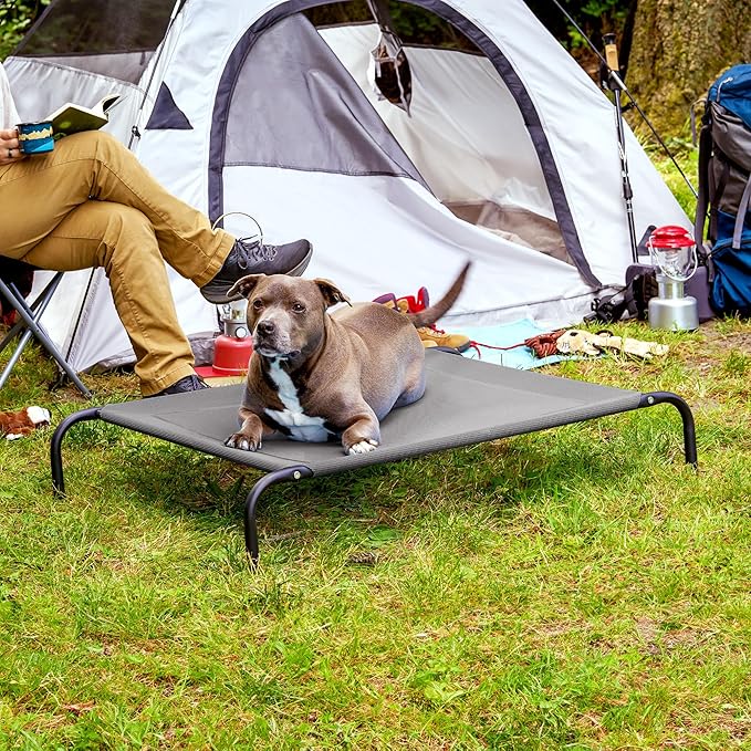 FurHaven Elevated Pet Cots - Cooling & Breathable Nylon Mesh Hammock for Dogs/Easy-to-Assemble / / Durable and Reinforced/Perfect for Rest & Relaxation Outdoors - Graphite Gray, Medium