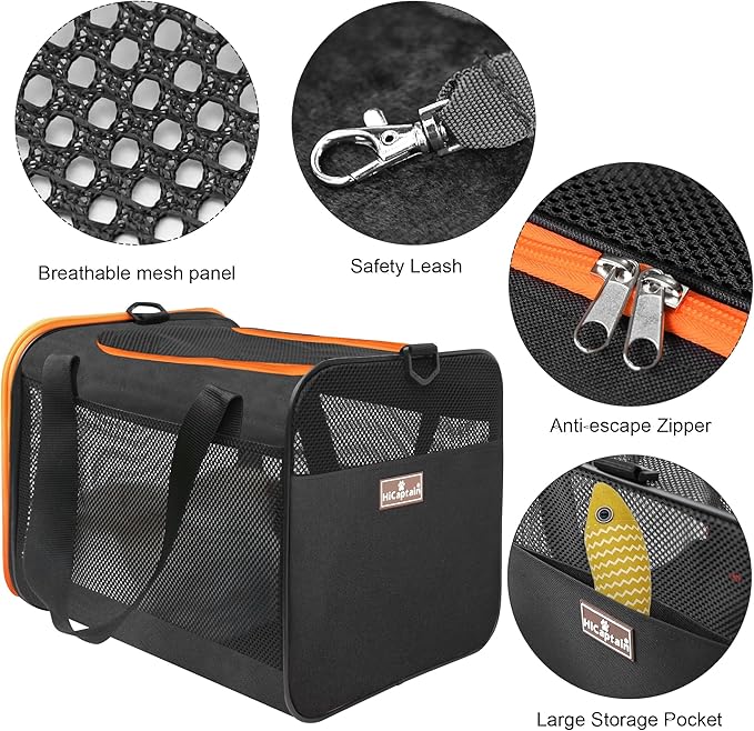 HiCaptain Black Cat Carrier Bag, Lightweight Soft Cat Carrier with Top Mesh Window, Breathable Pet Carrier for Medium Cats and Small Dogs Puppies up to 15 lb - Black