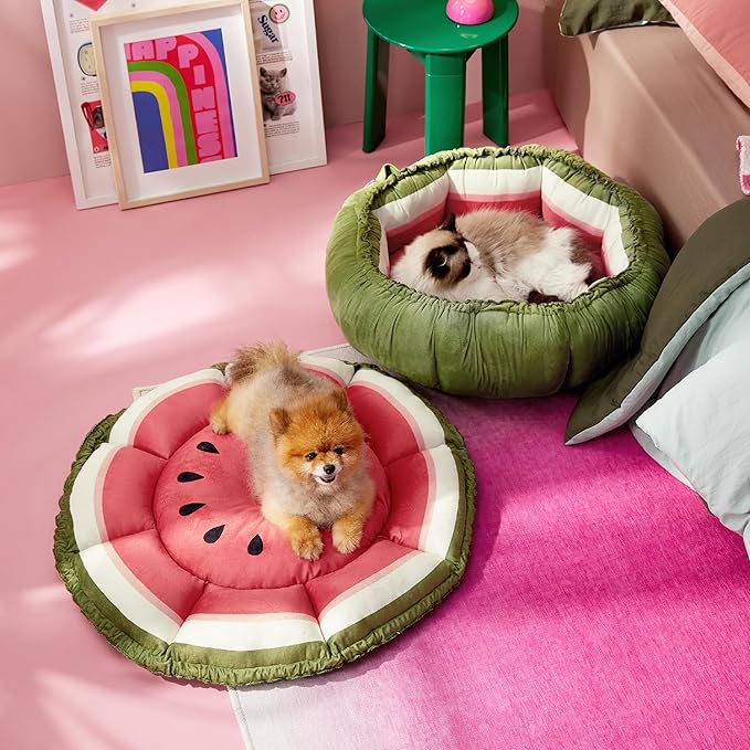 Lesure Dog beds for Small Dogs - Washable Cute Cat Beds with Versatile Dual-Use Design, Reversible Round Pet Bed for Puppy and Kitten, 25x25x8 Inches