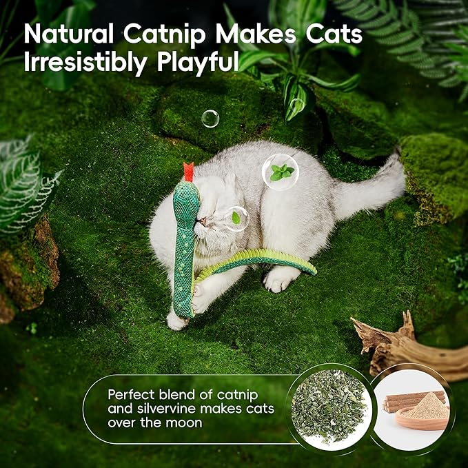 Potaroma Cat Toys Realistic Snake Catnip Crinkly Sound Toy 2 Pcs, Mesh Fabric for Teeth Cleaning, Interactive Kicker Toys for Indoor Kitten Exercise 20 Inches