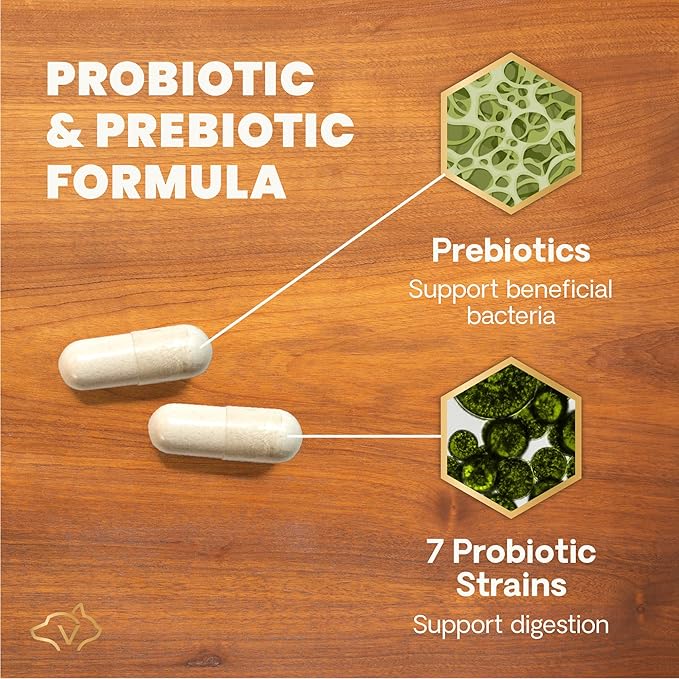 VetriScience Extra Strength Gut Health Capsules, Probiotic & Prebiotic Digestive Supplement for Dogs & Cats, Digestion Support, Gas & Diarrhea, Immune Support, 7.5 Billion CFU Per Capsule, 120 Count