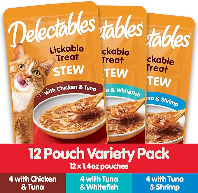 Hartz Delectables Stew Lickable Wet Cat Treats for Adult & Senior Cats, Variety Pack, 1.4 Ounce (Pack of 12)